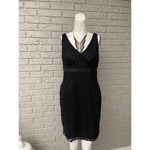 Aidan Mattox Women Black Sleeveless Sequined Lace Cocktail Dress Size 4